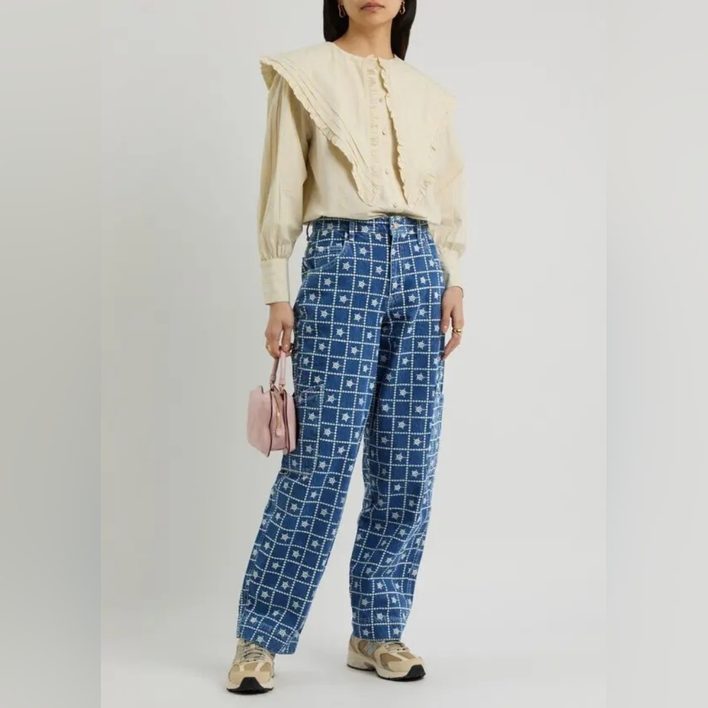 Damson Madder Embroidered Straight-Leg Cargo Jeans EU Size 8/ US Size 4